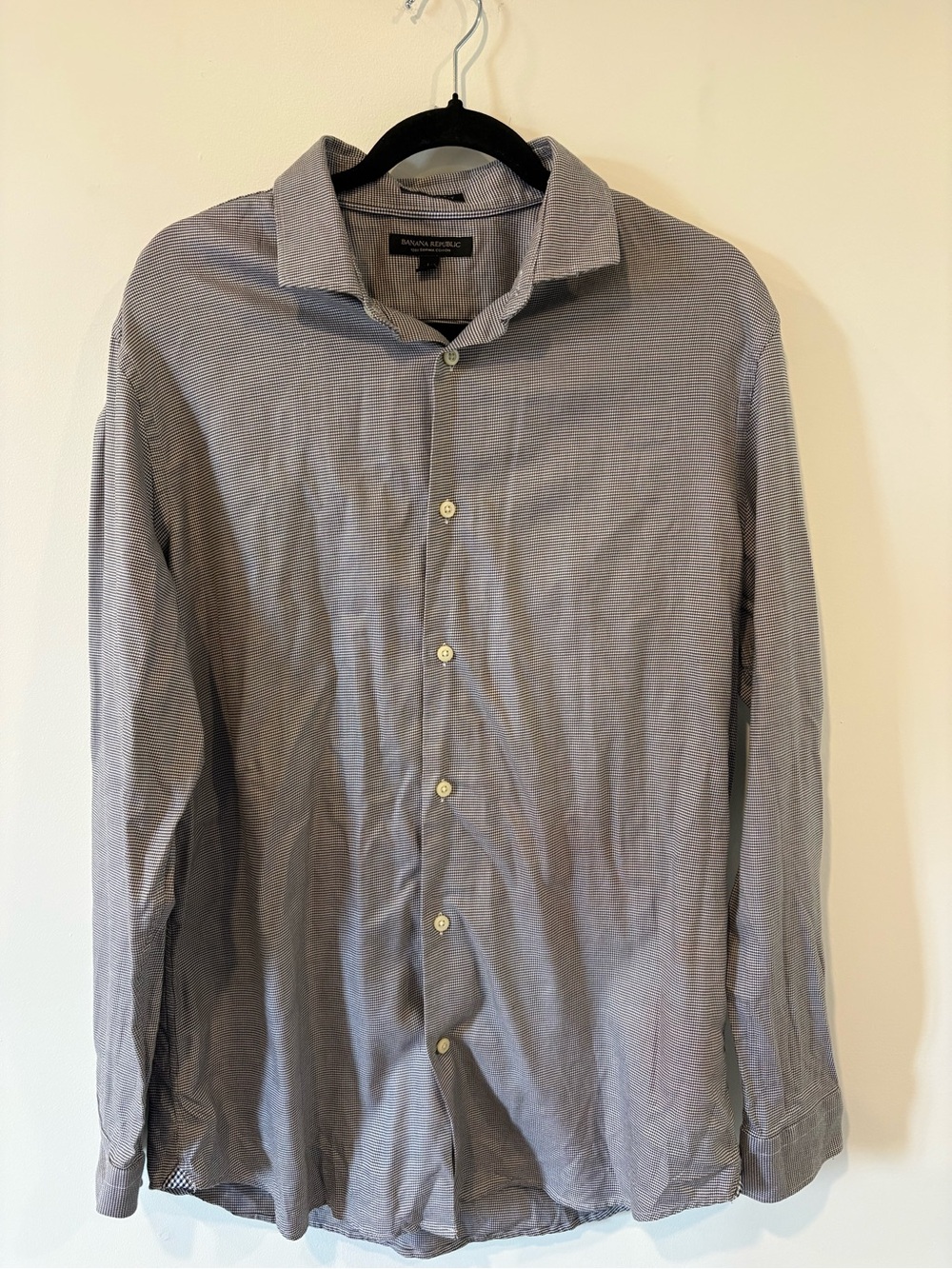 Banana Republic Men's Button-Up Shirt — Black & White Micro-Check Supima Cotton